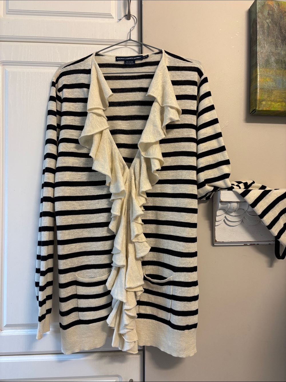 Ralph Lauren linen/cotton ruffle front cardigan.